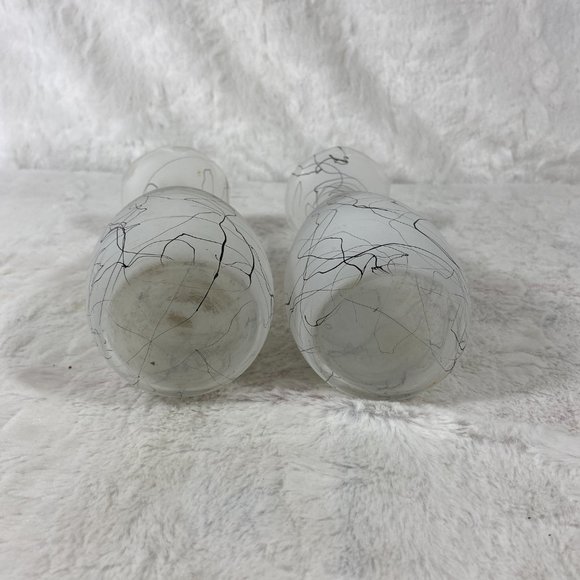 Vintage pair of Hand Blown frosted glass Black Drizzle String Spaghetti String - Picture 6 of 11